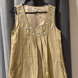 Forever 21 Shimmering Gold Midi Dress with Metallic Accents